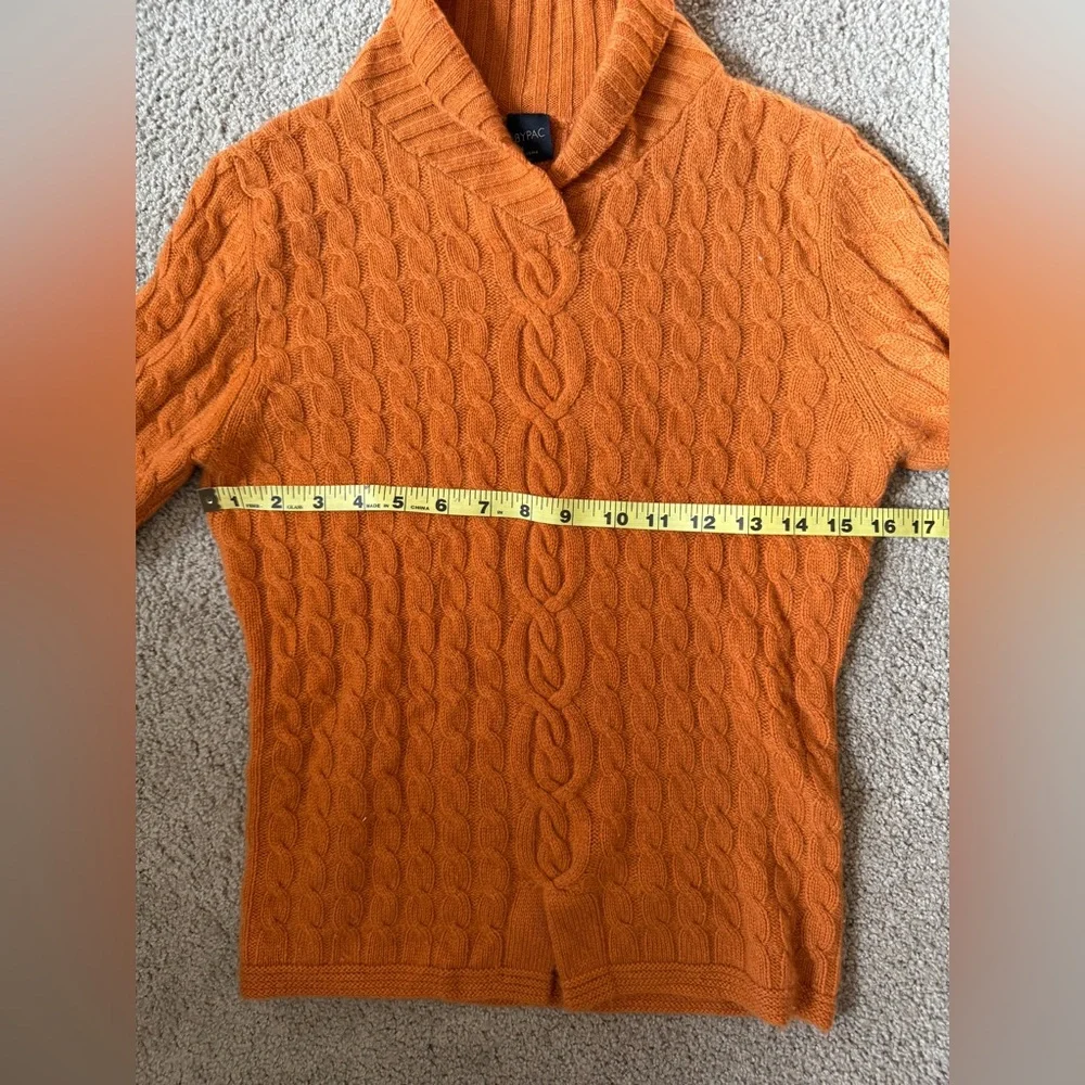 Cashmere Cable Knit Orange Sweater, Shawl Collar. Measures Small-Medium_12